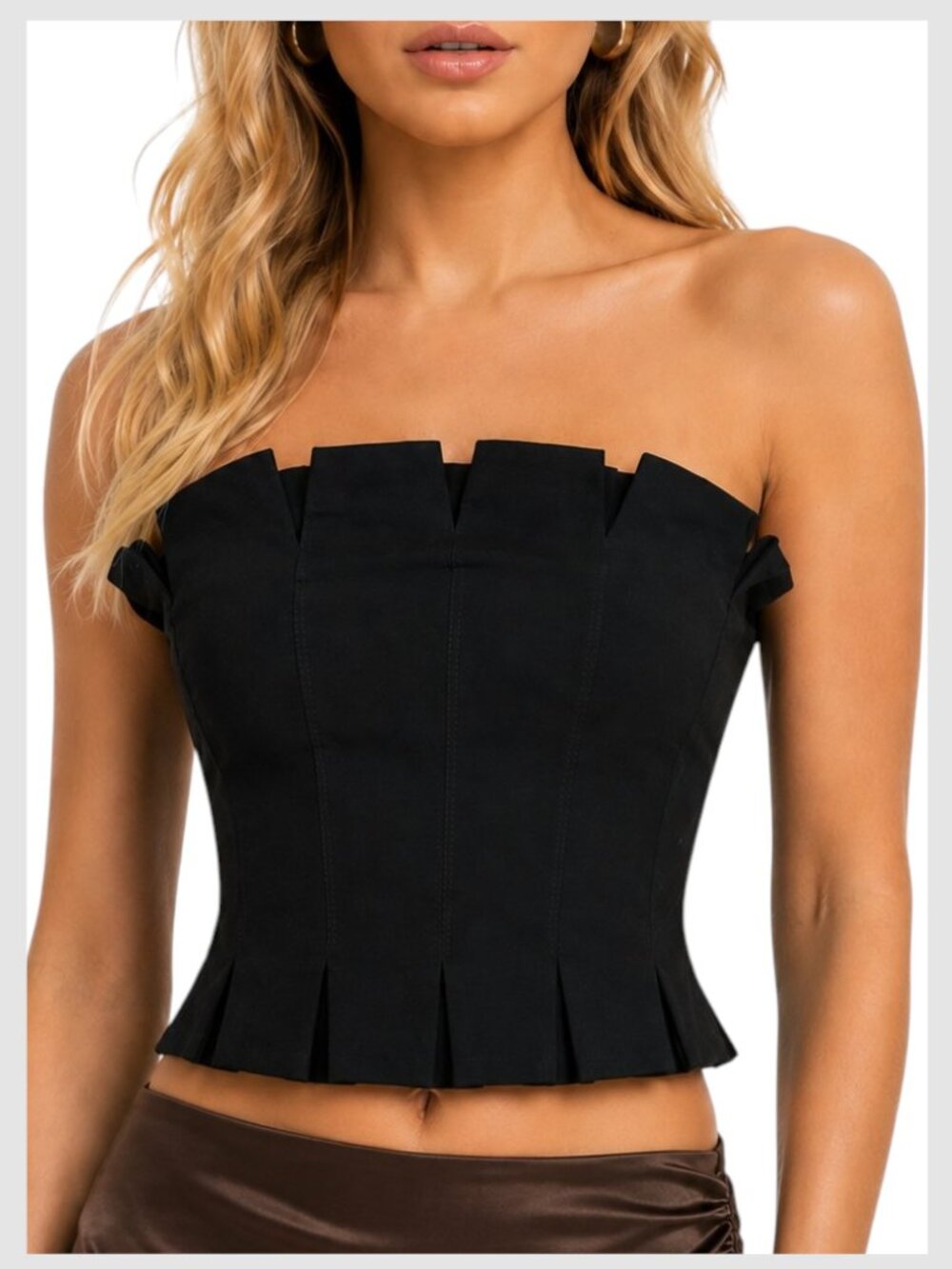 Zara Corset Top Black Strapless Pleated XS